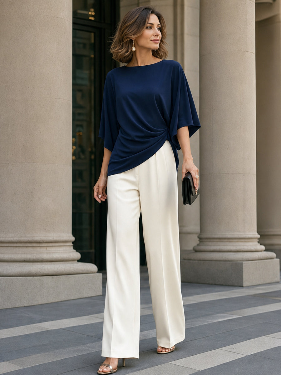 Genevieve | Two-Piece Set with Cape Sleeves and Draped Waist
