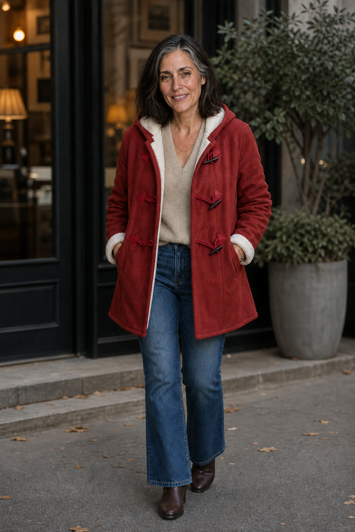 Suedeluxe – Hooded Faux Suede Coat With Plush Lining for Women, Warm Winter Coat