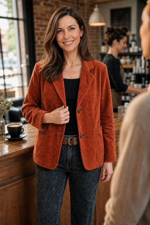 Wearbella – Fine Corduroy-Look Structured-Shoulder Jacket for Women, Fall Jacket