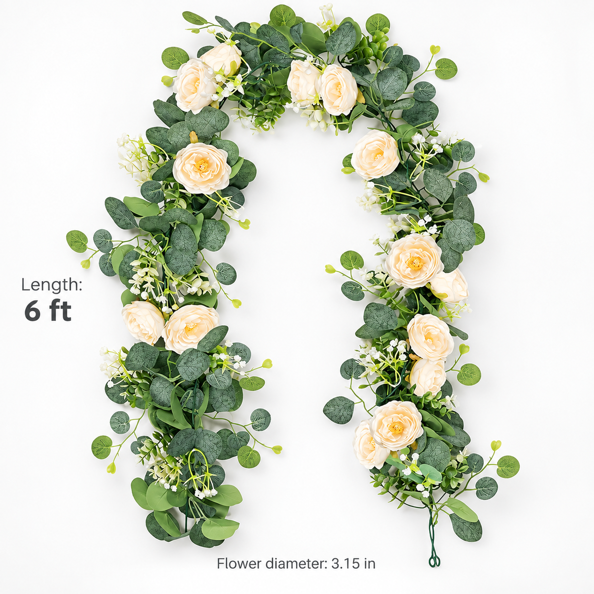 Roselune – White Rose And Eucalyptus Garland