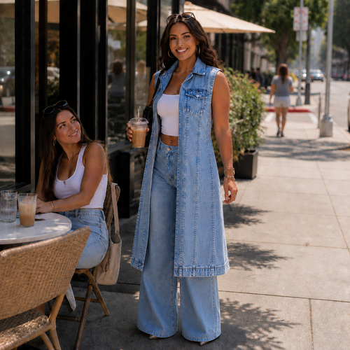 Overlaid – Denim Vest Dress for Women, Layered Fall Dress