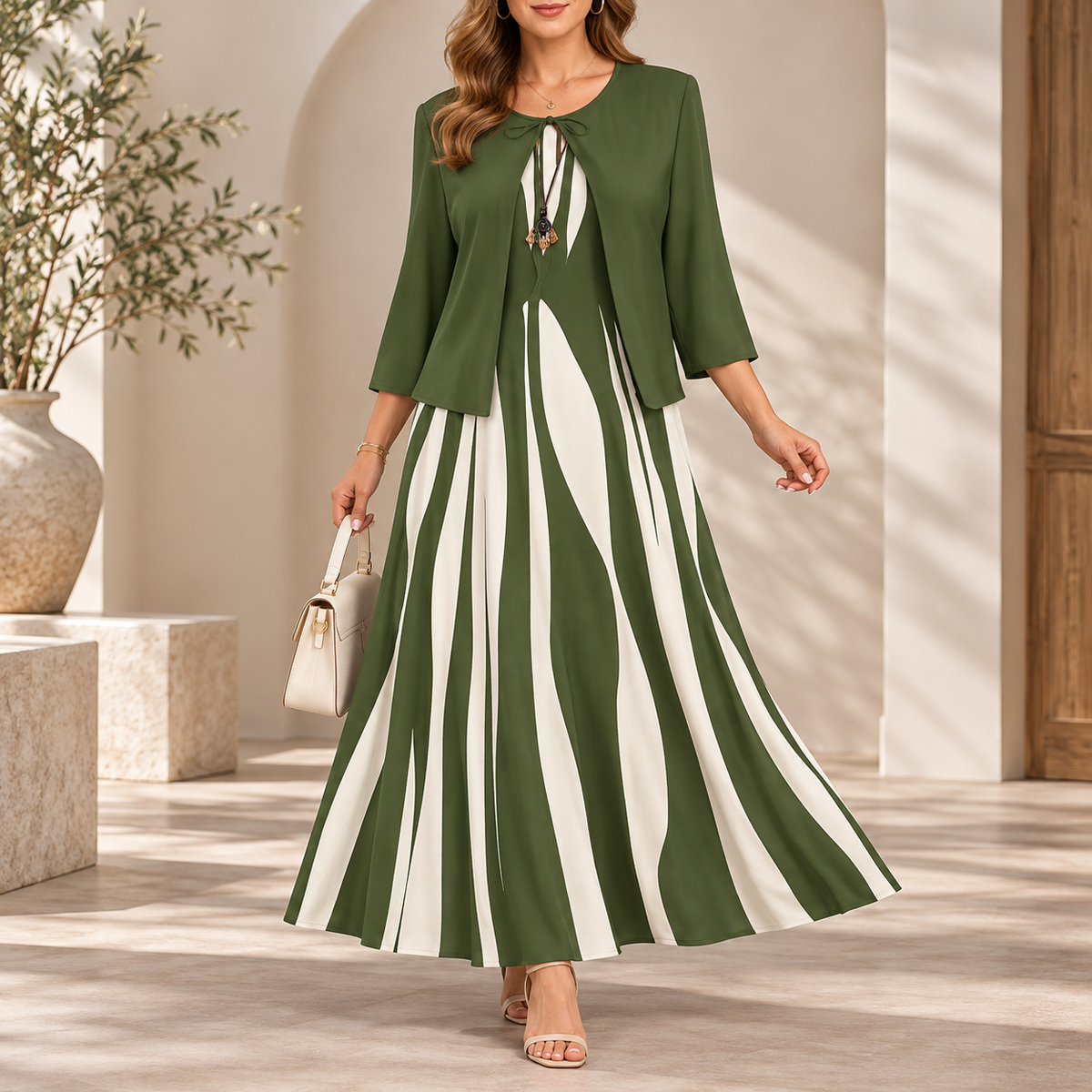 Linea Grace – Geometric Print Jacket And Maxi Dress Set