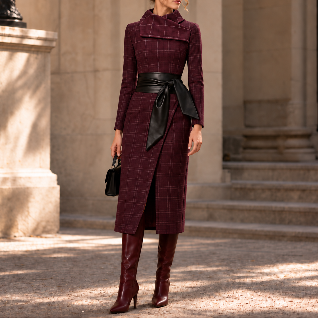 Vellora – Textured Knit Wrap Midi Dress