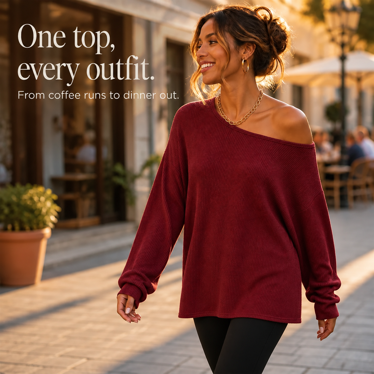 Veluna – Side-Slit Off-Shoulder Tunic Blouse