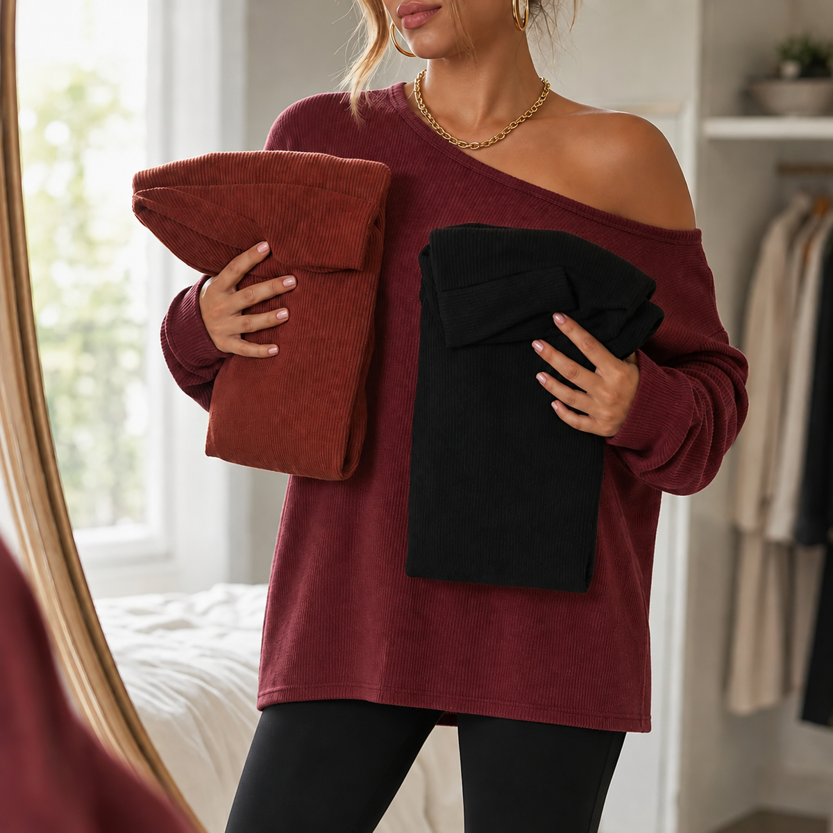 Veluna – Side-Slit Off-Shoulder Tunic Blouse