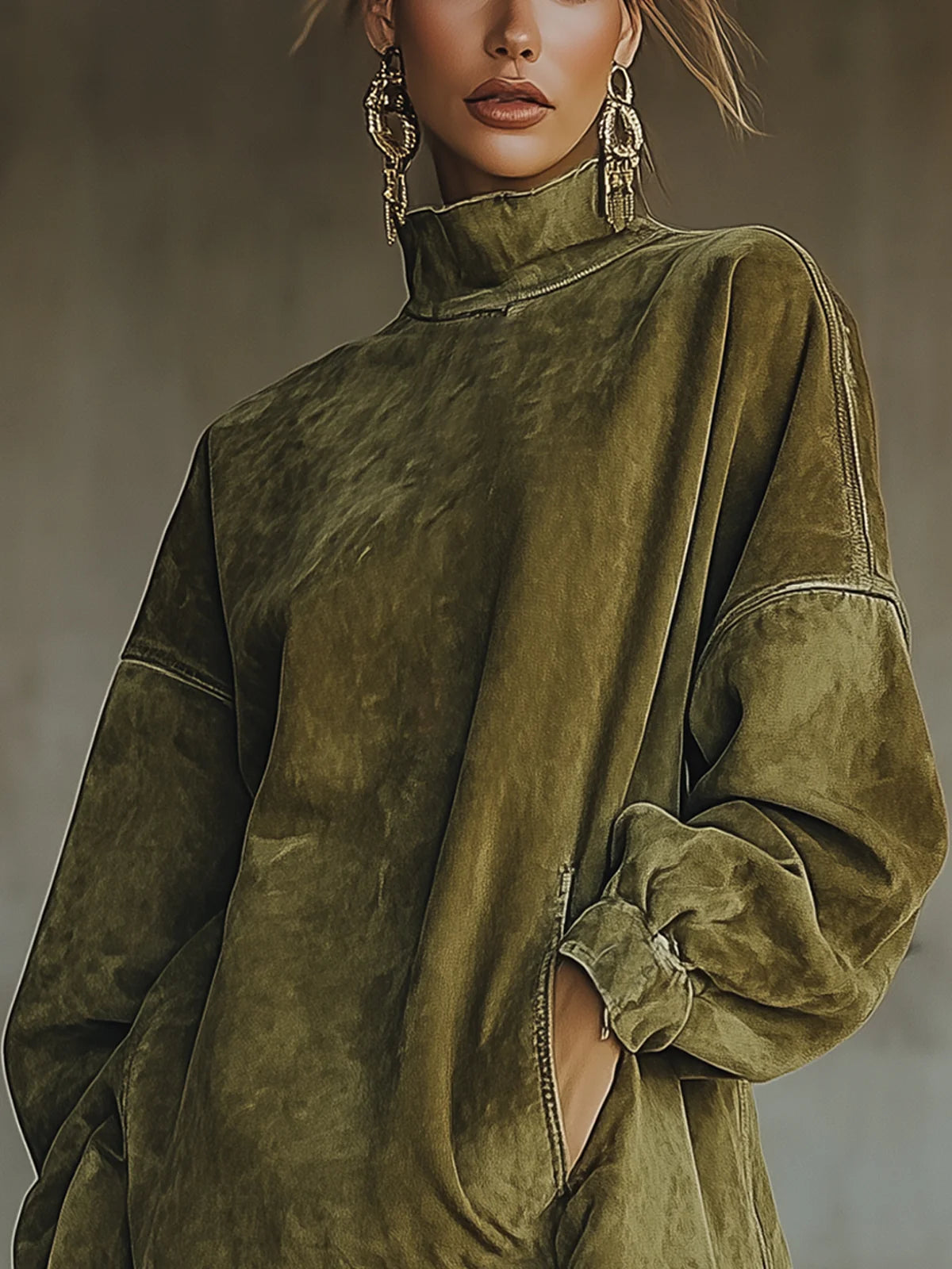 Gabrielle | Suede dress with high collar and fringes