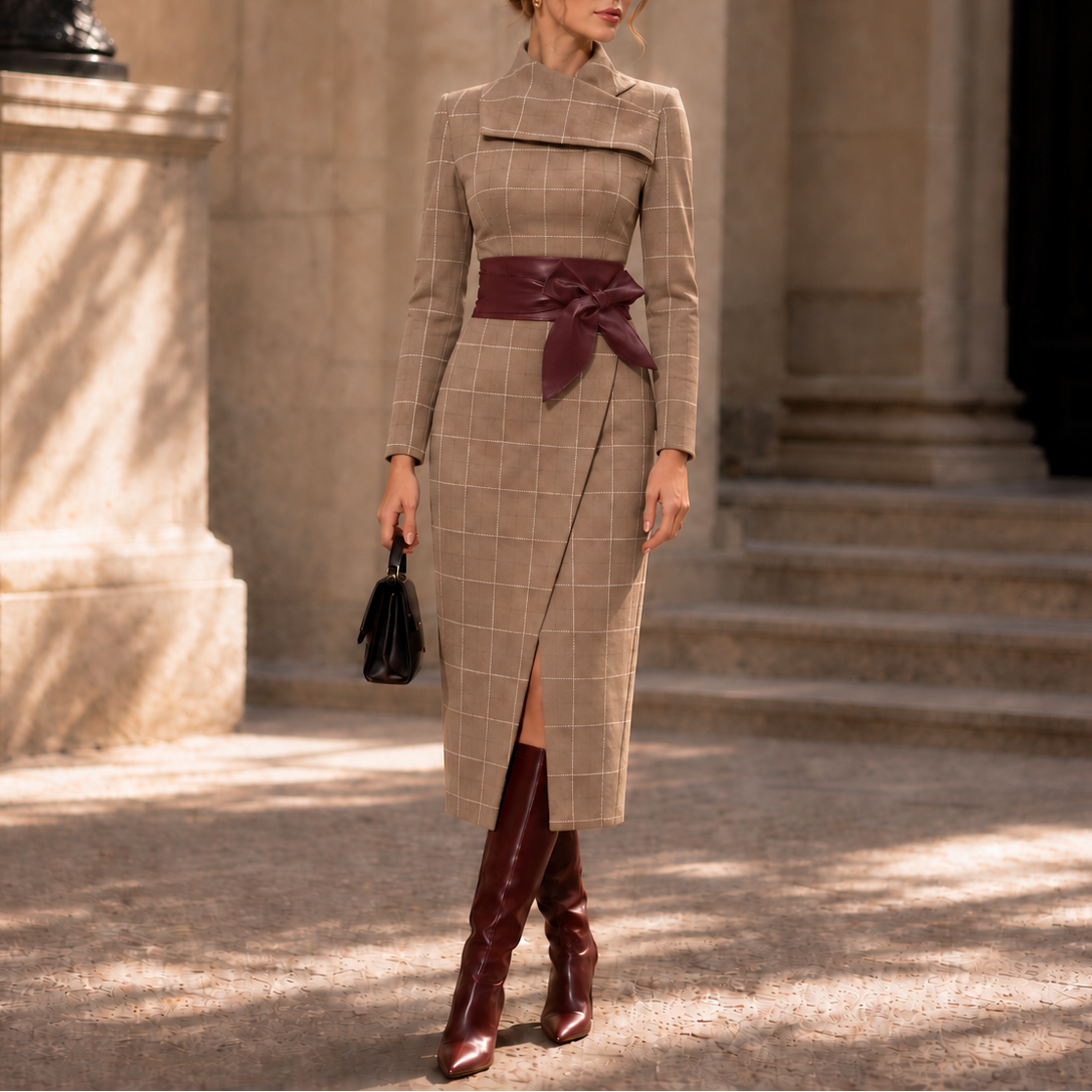 Vellora – Textured Knit Wrap Midi Dress