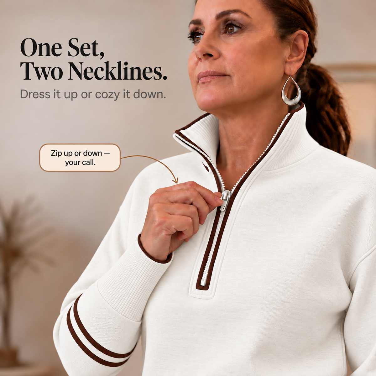Wearbella – Striped Half-Zip Wide-Leg Lounge Set
