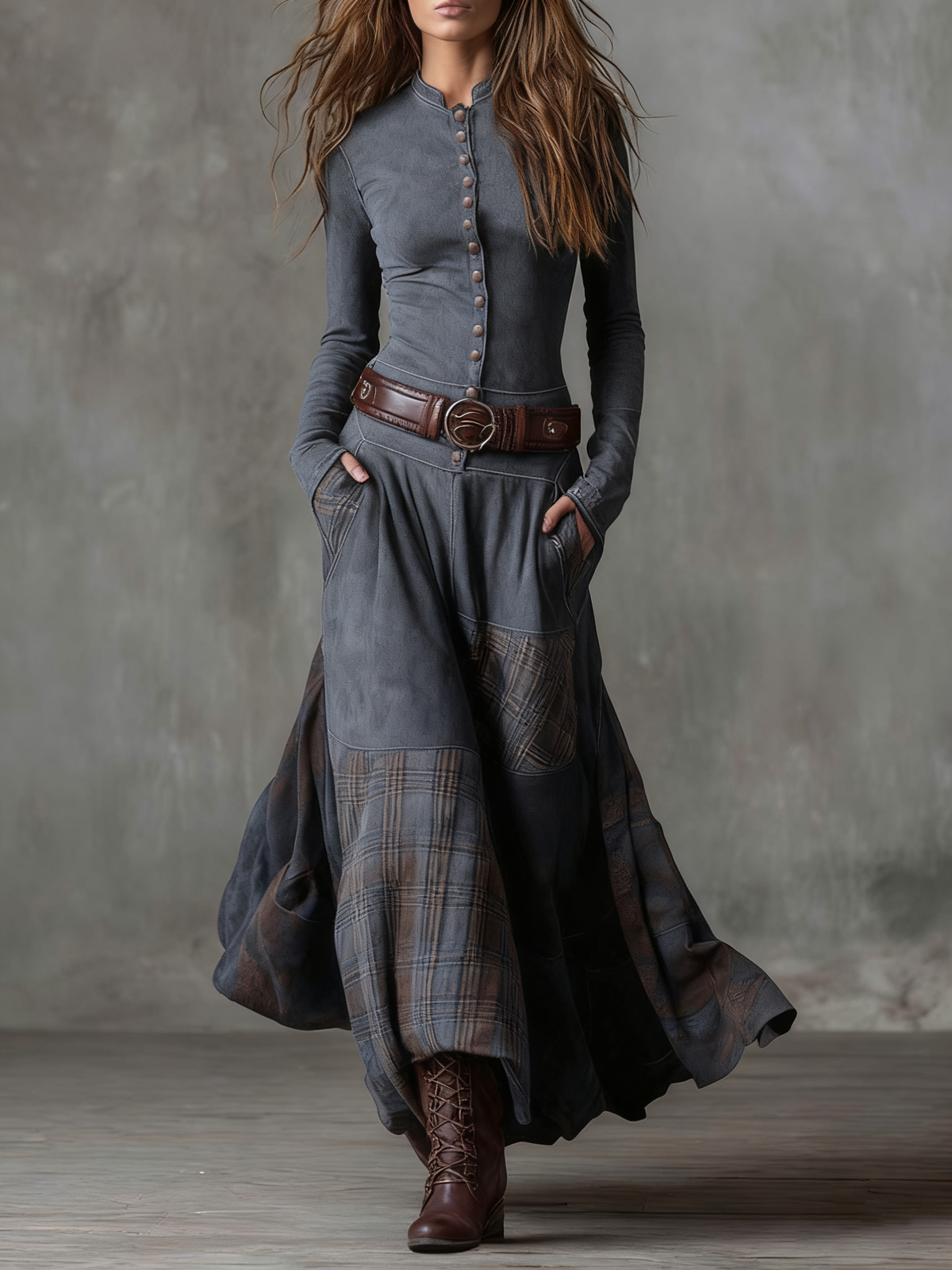 Élise | Maxi Dress in Suede with Belt