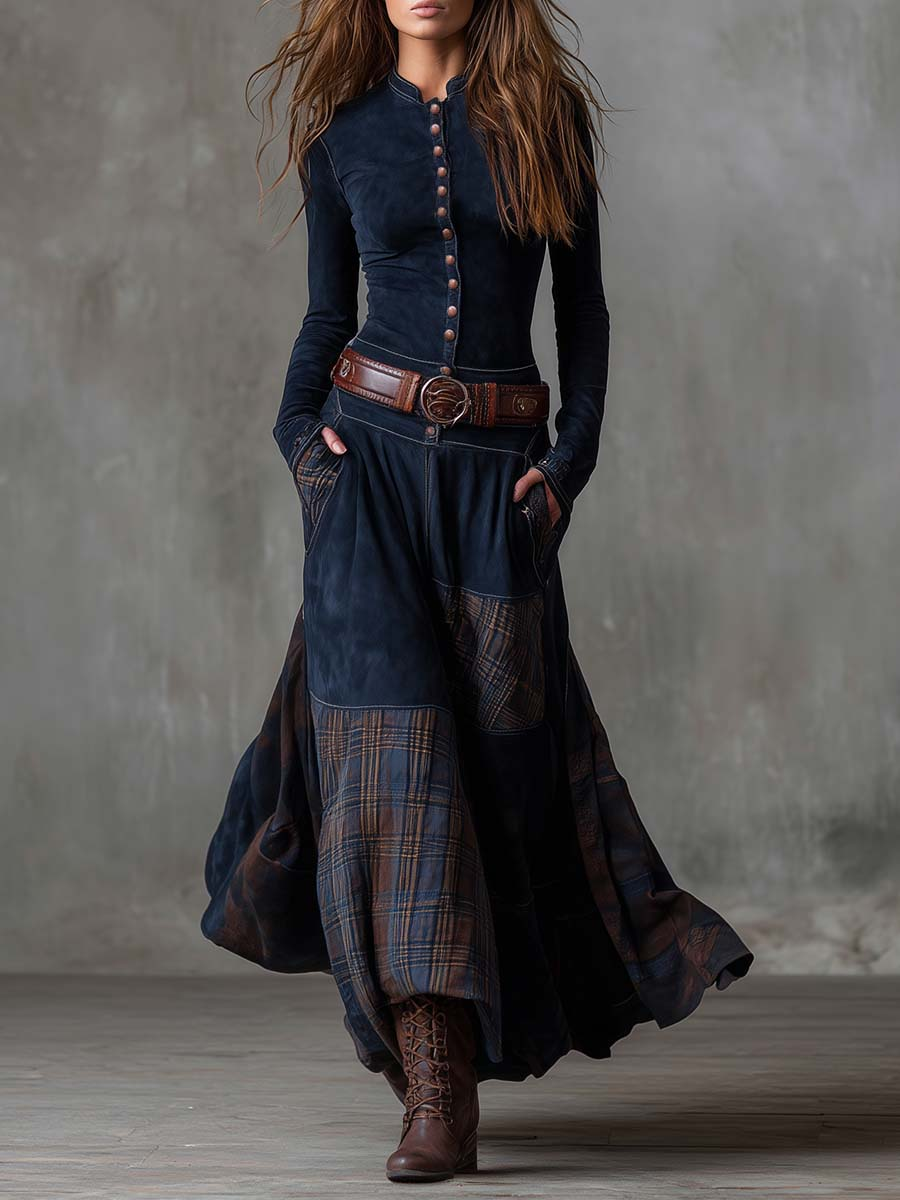 Élise | Maxi Dress in Suede with Belt