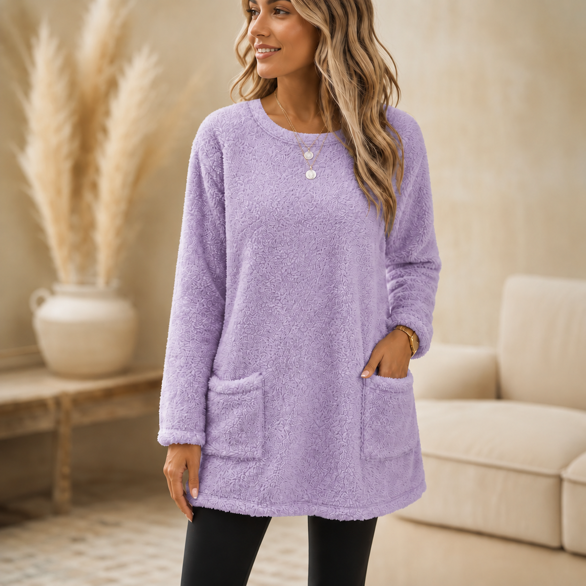 CozyLayer – Brushed-Lining Long-Sleeve Tunic Top
