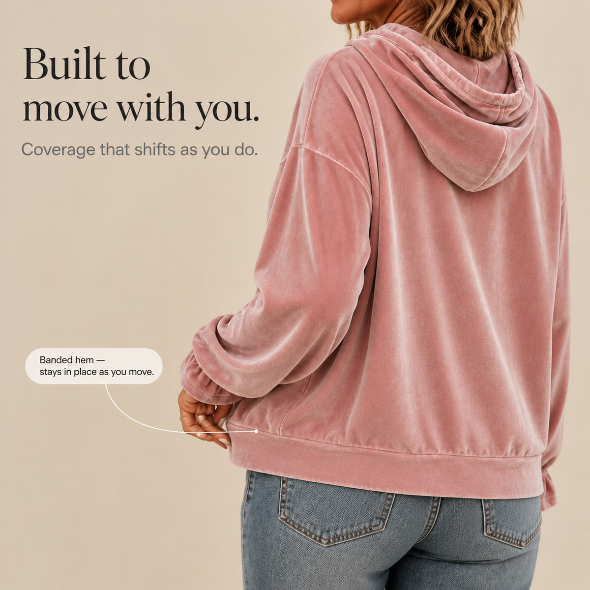 Wearbella – Ruffle Cuff Velvet Relaxed Hoodie