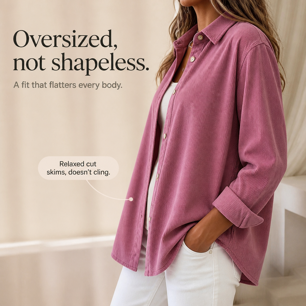 Cordelle – Oversized Corduroy-Look Button-Up Shirt