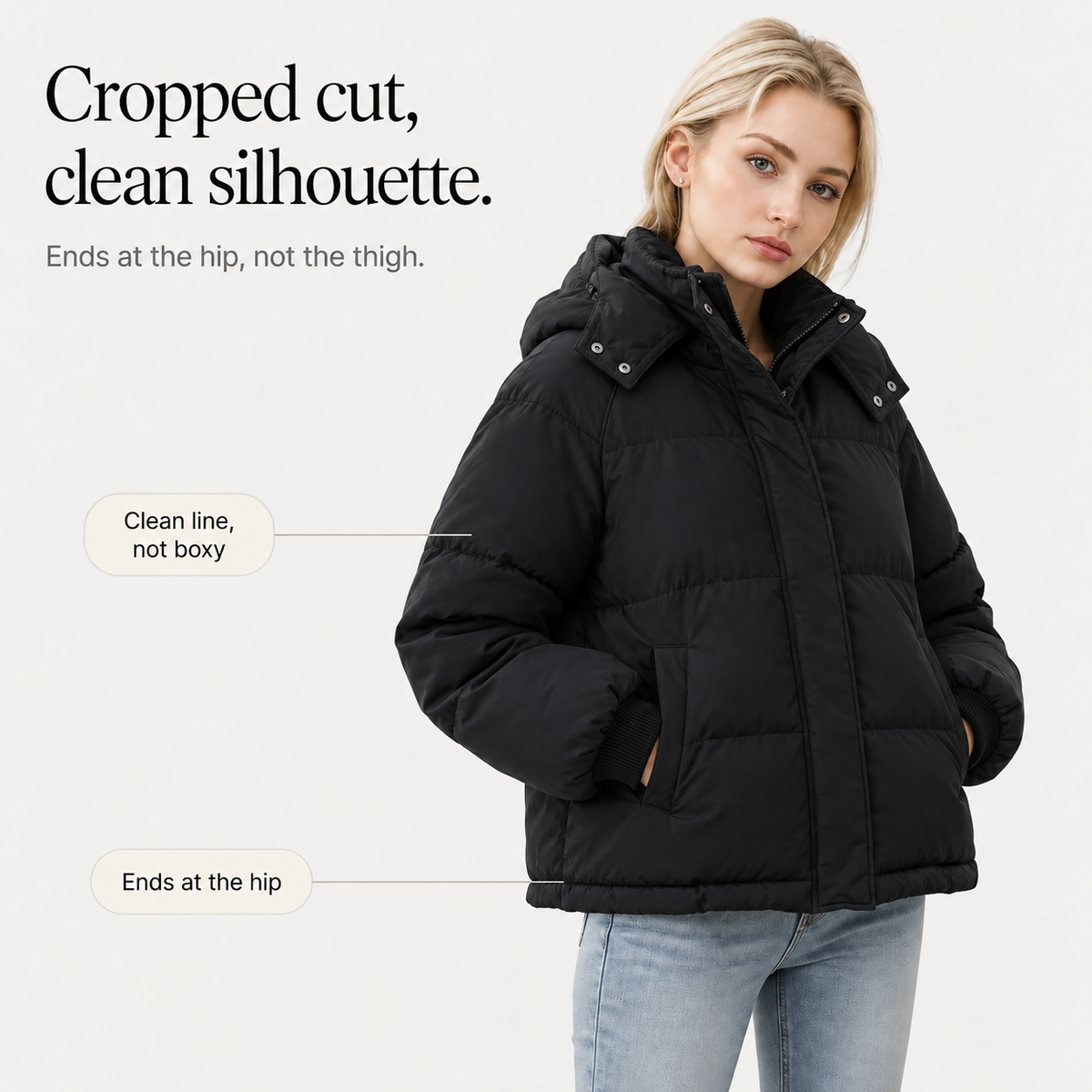 Veluna – Cropped Hooded Puffer Jacket
