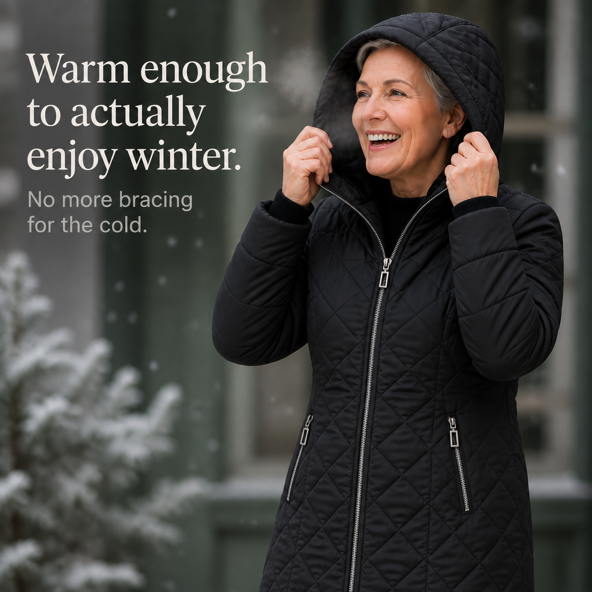 Veluna – Plush-Lined Mid-Length Hooded Winter Coat