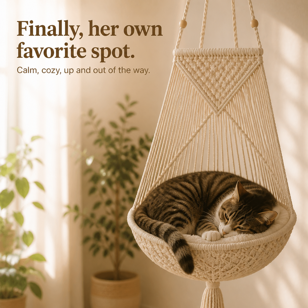 Nook & Nest – Handwoven Cotton-Rope Hanging Cat Hammock