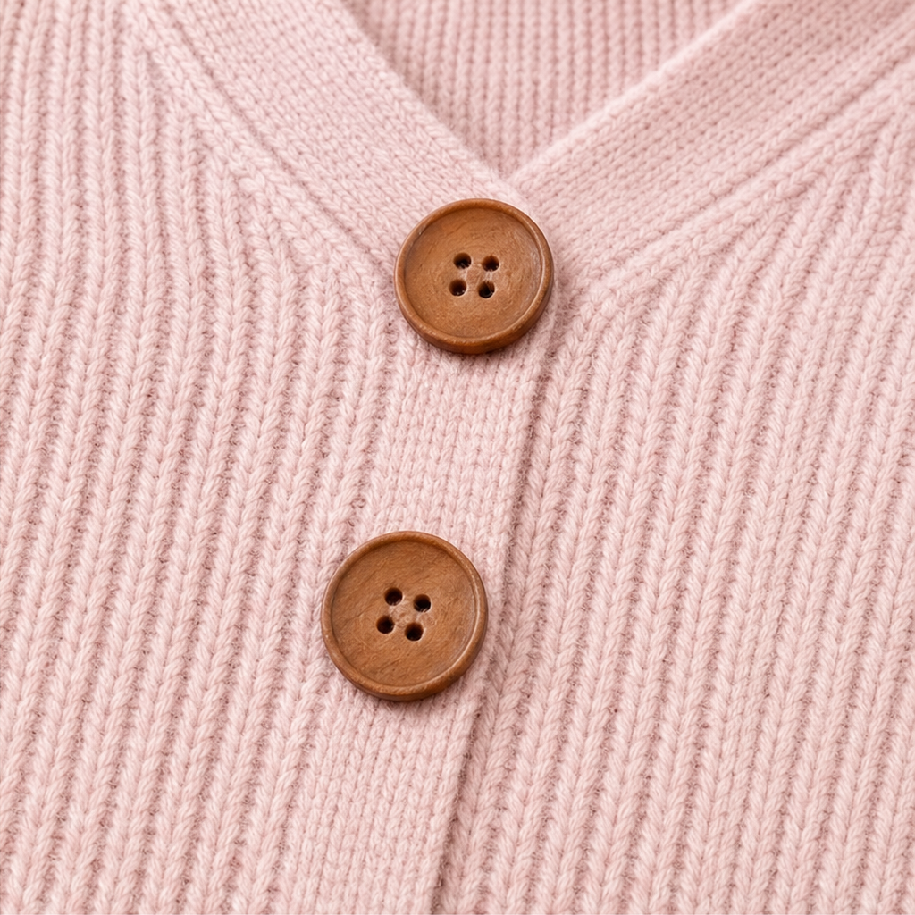 Vellora – Button-Detail V-Neck Knit Sweater