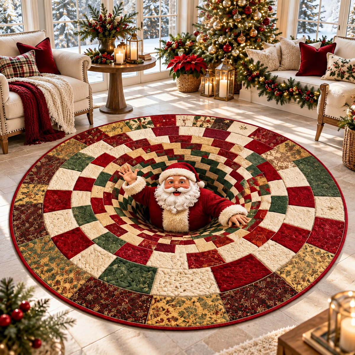 Merry Mirage – 3D Swirl Quilted Christmas Rug
