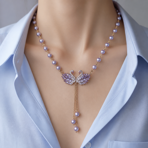 Lunabelle – Twin-Swan Pearl Tassel Necklace, Gift for Her