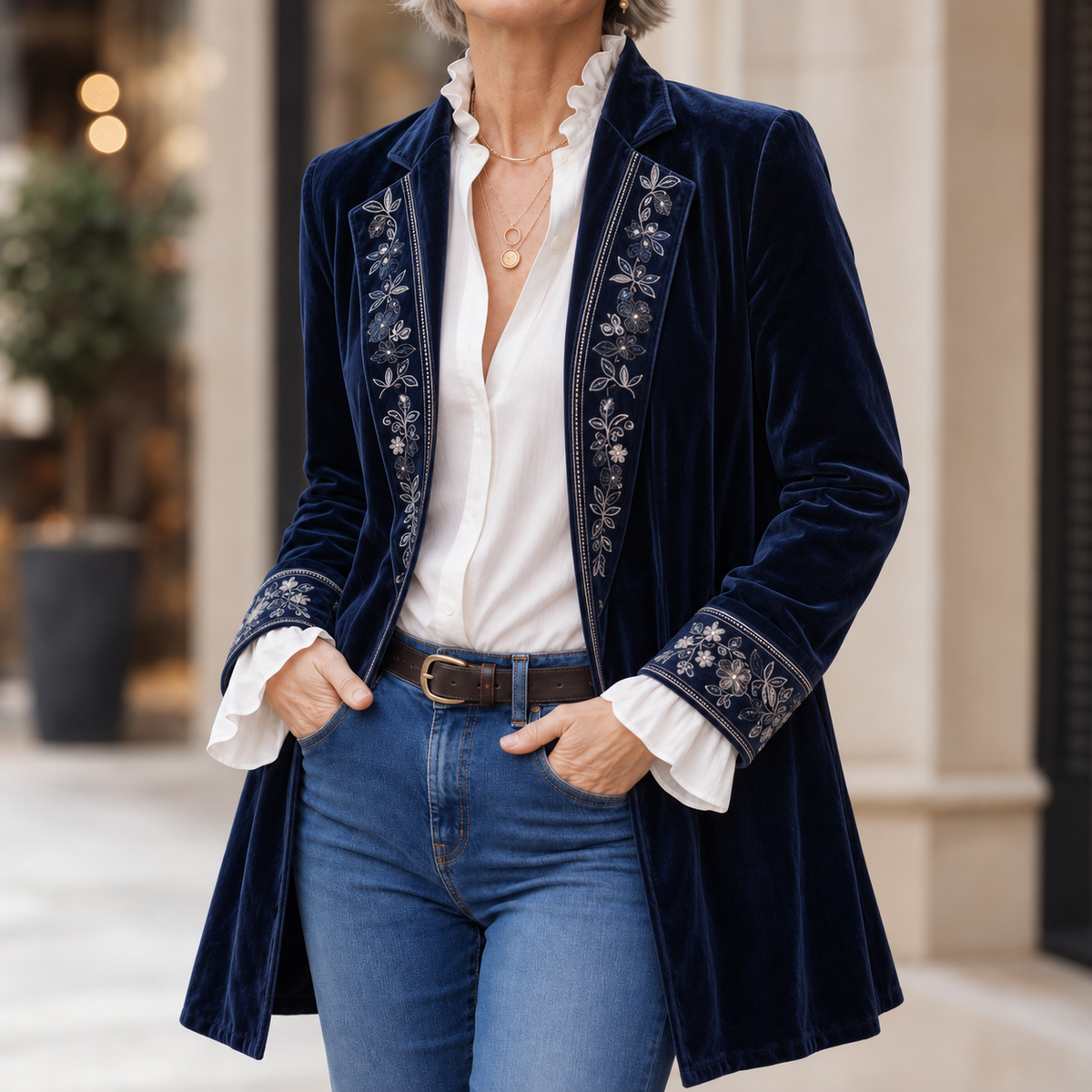 Anastasia – Velvet-Look Longline Blazer