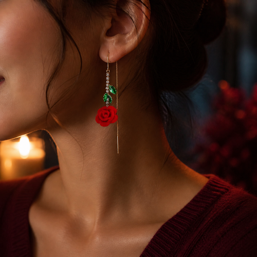 Roselyn – Romantic Rose And Emerald Earrings, Gift for Her