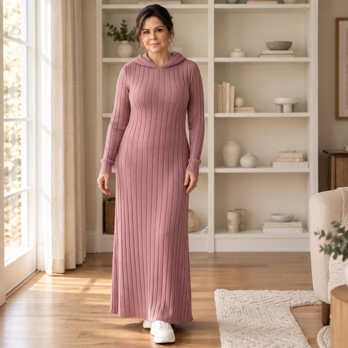 Ribwarm – Hooded Ribbed-Knit Maxi Sweater Dress