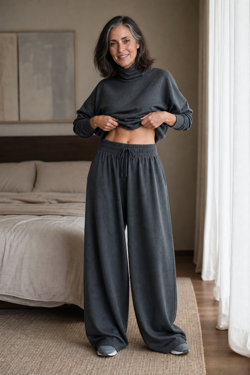 Wearbella – Turtleneck Top And Wide-Leg Pants Set for Women, Matching Fall Outfit