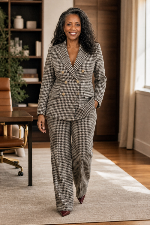 Composure – Plaid Blazer and Wide-Leg Pants Set for Women, 2-Piece Work Suit
