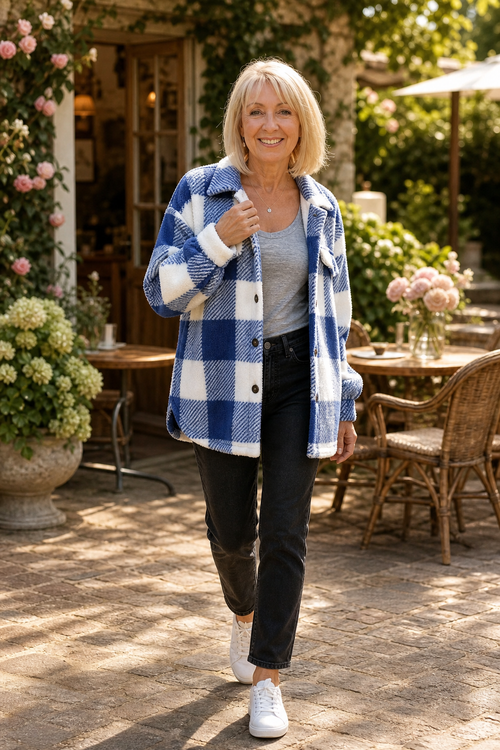 Wearbella – Checked Button-Front Overshirt Jacket for Women, Fall Jacket