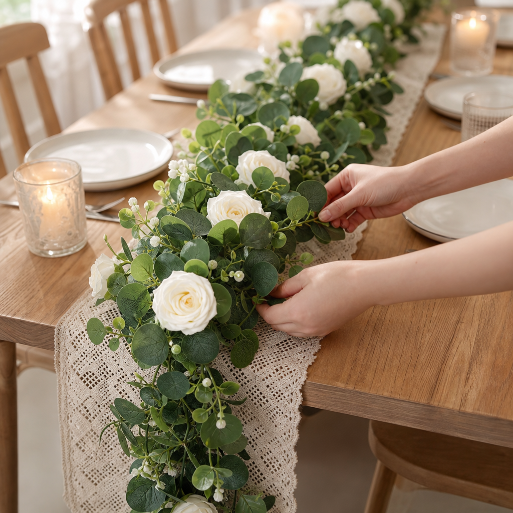 Roselune – White Rose And Eucalyptus Garland