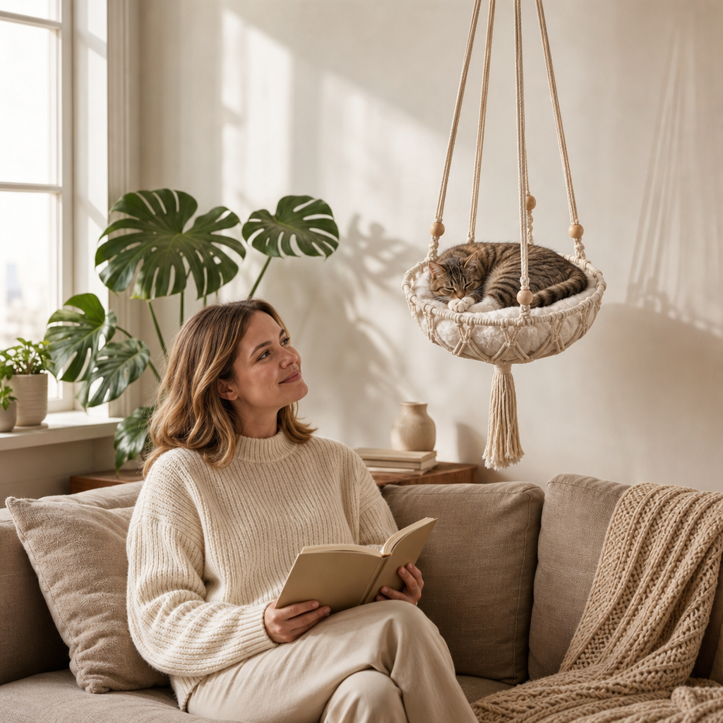 Nook & Nest – Handwoven Cotton-Rope Hanging Cat Hammock