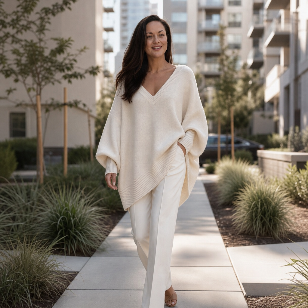 Autumna – Oversized V-Neck Puff Sleeve Sweater