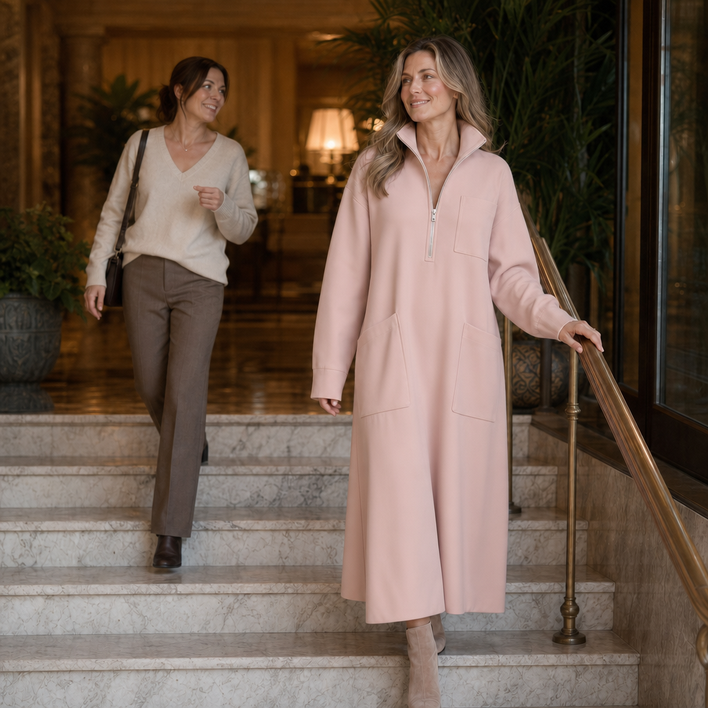 Quarterglow – Quarter-Zip Midi Dress