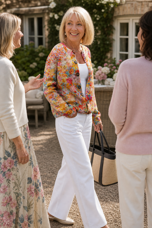 Helena – Floral Print Open-Front Knit Cardigan for Women, Cozy Fall Layer