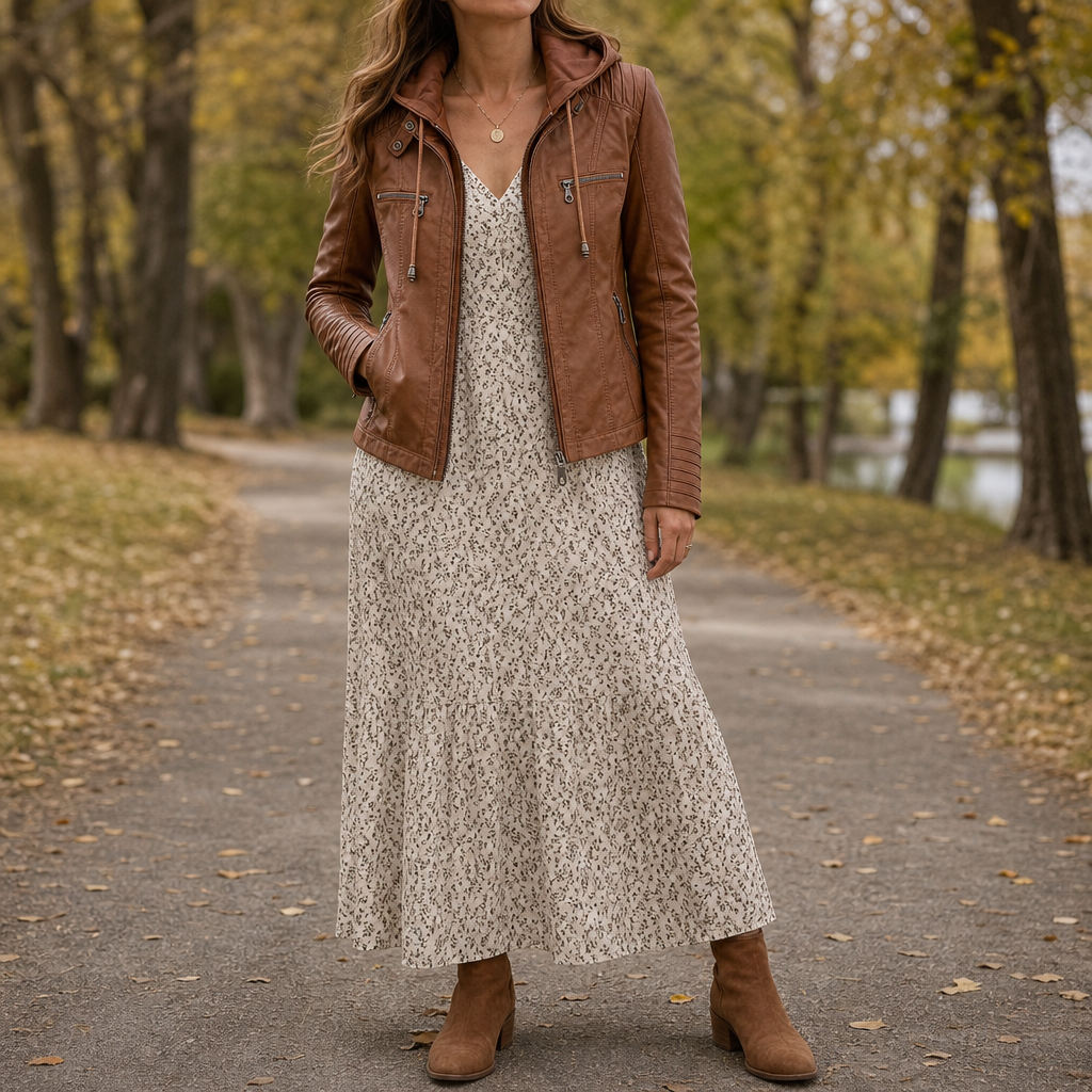 Flavia – Fitted Hooded Moto-Style Jacket