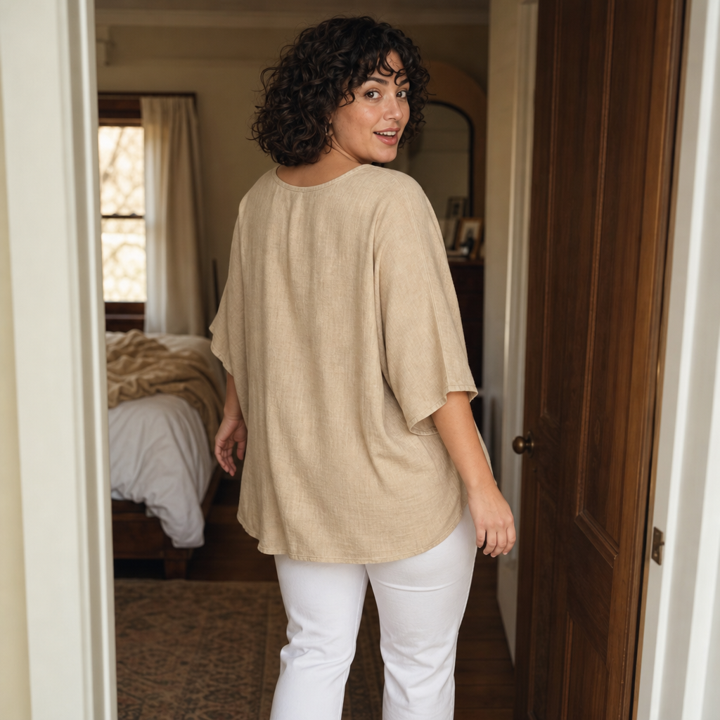 Vivelyn – Relaxed Fit V-Neck Three-Quarter Sleeve Blouse