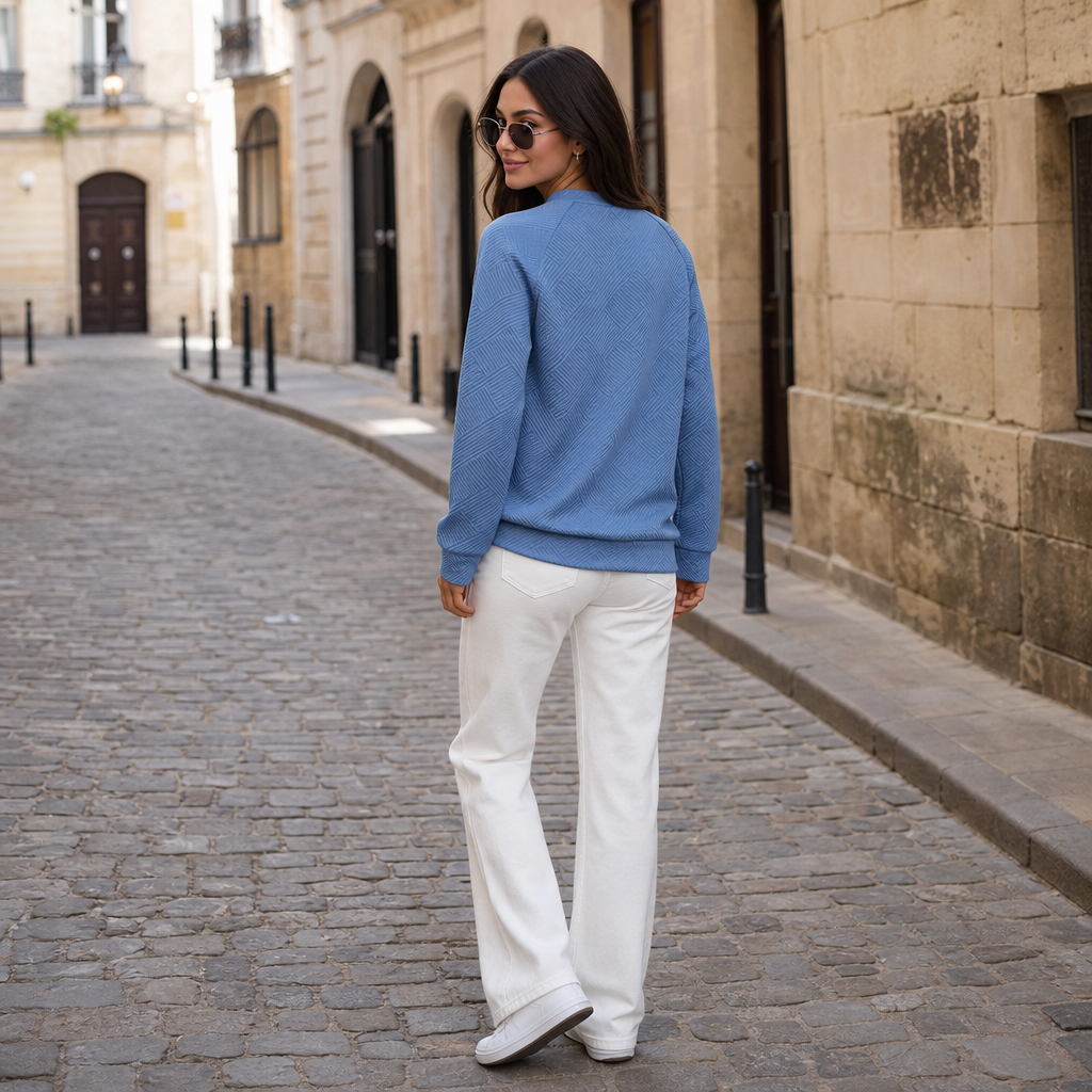 Stripewell – Striped Jacquard V-Neck Sweatshirt