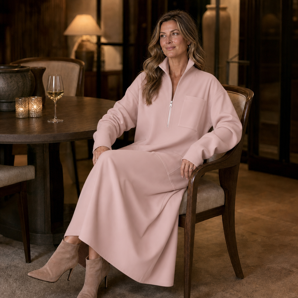Quarterglow – Quarter-Zip Midi Dress