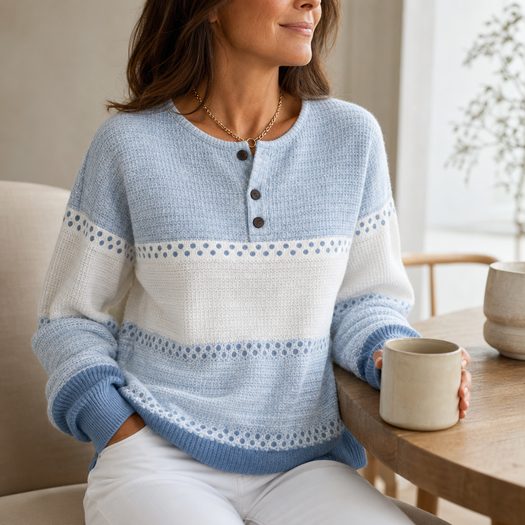 Waffleton – Layered Color-Block Henley Sweater