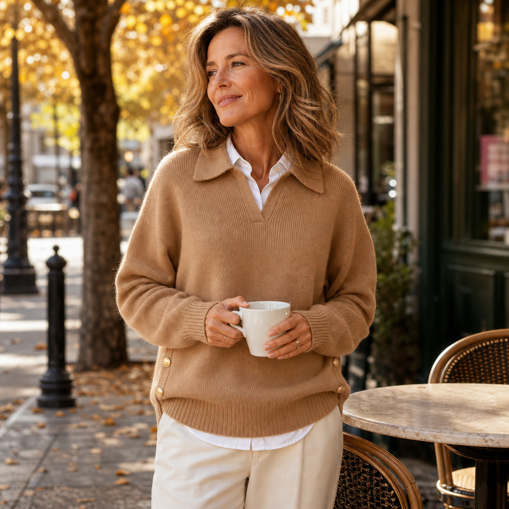 Erminia – Relaxed Polo-Collar Knit Sweater With Side Buttons