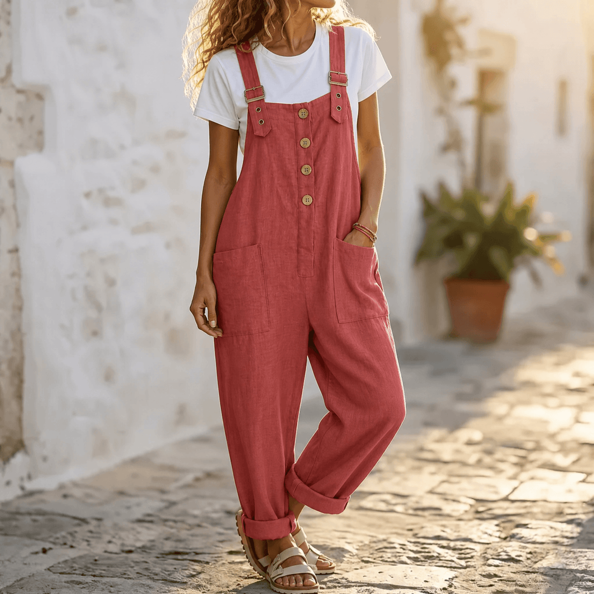 Slowlinen – Loose Button-Front Overalls