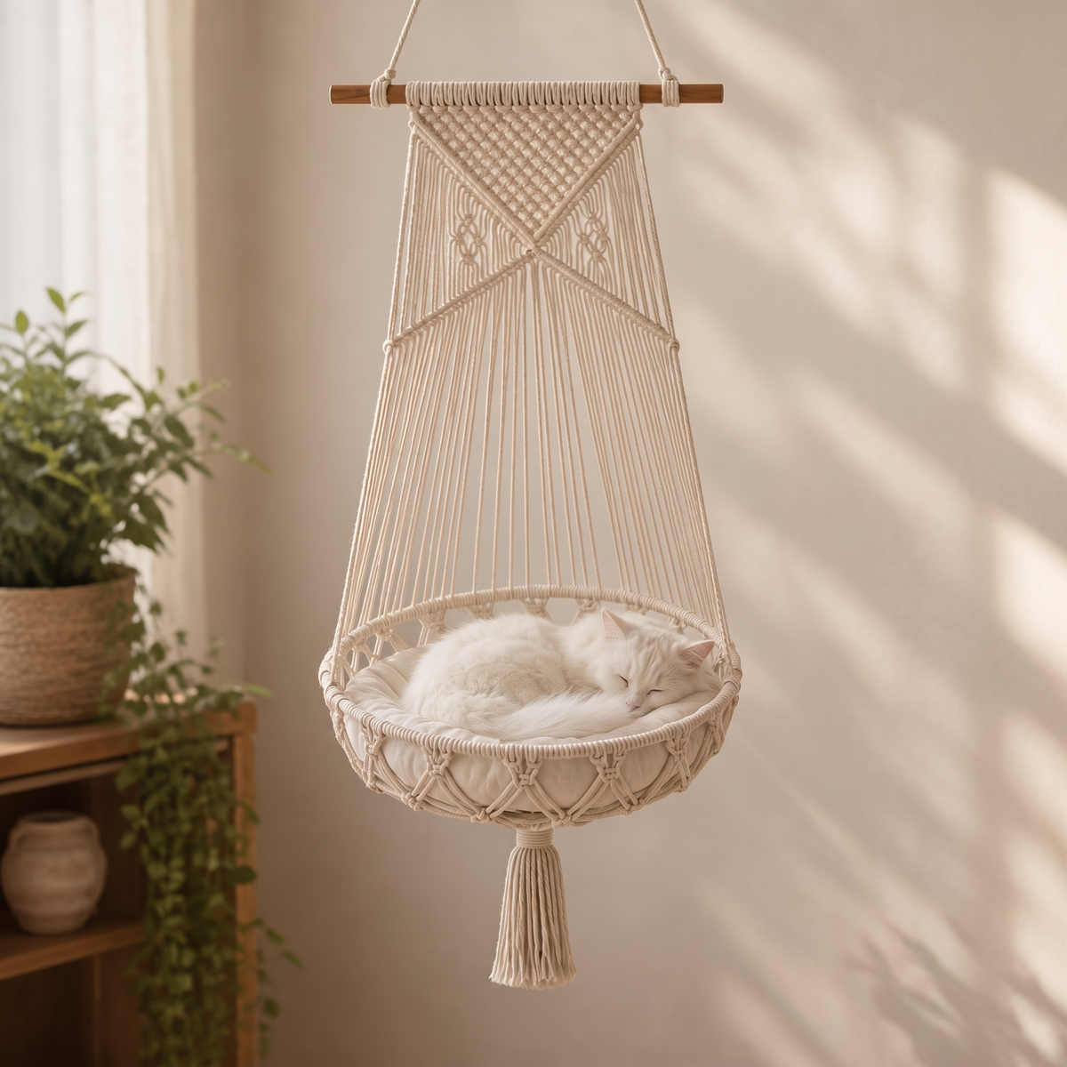 Nook & Nest – Handwoven Cotton-Rope Hanging Cat Hammock