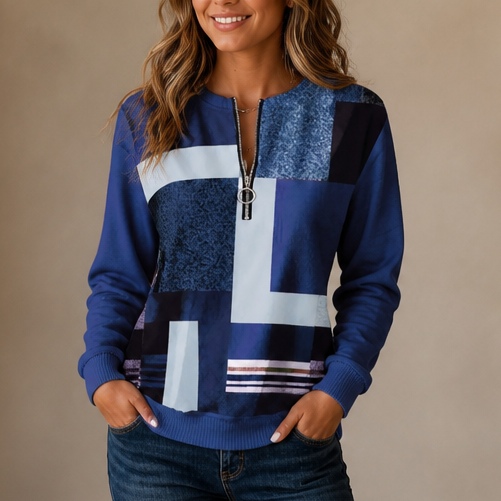 Lineora – Abstract Print Half-Zip Sweatshirt