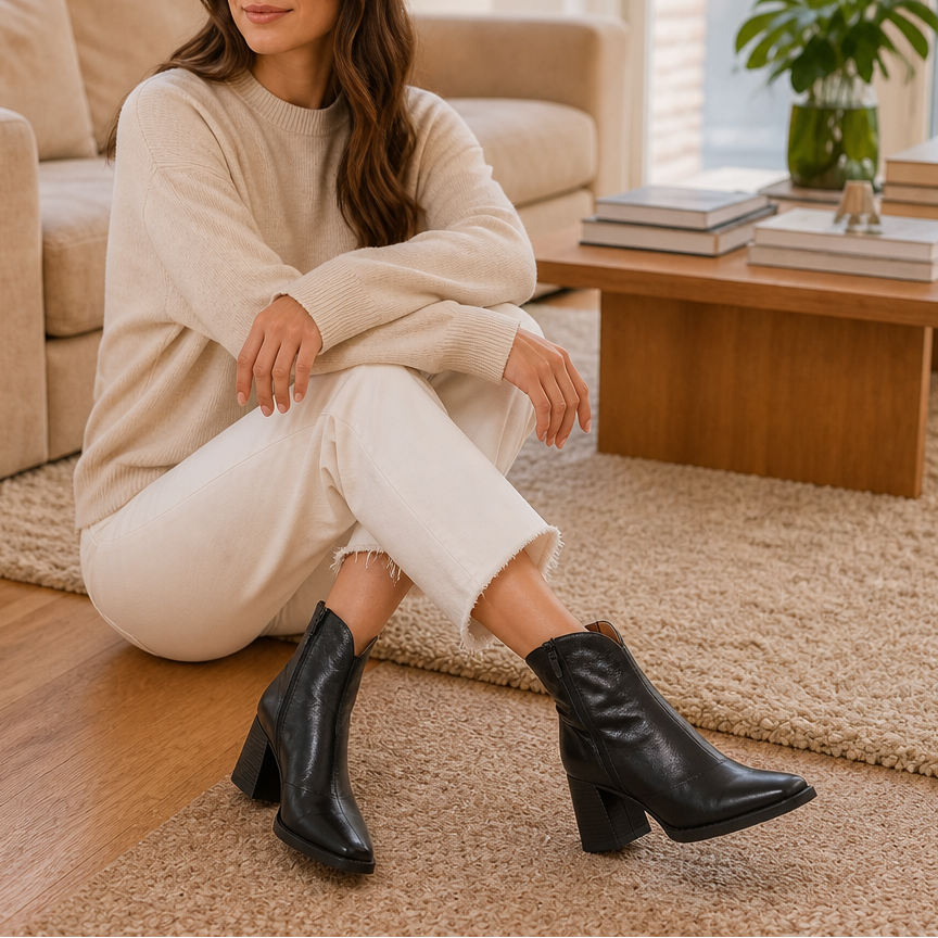 Norina – Sleek Block-Heel Leather Ankle Boots