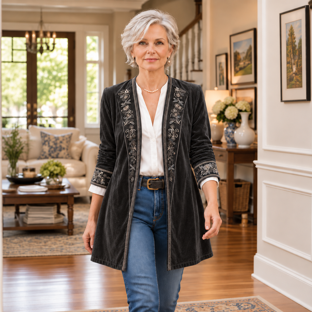 Anastasia – Velvet-Look Longline Blazer
