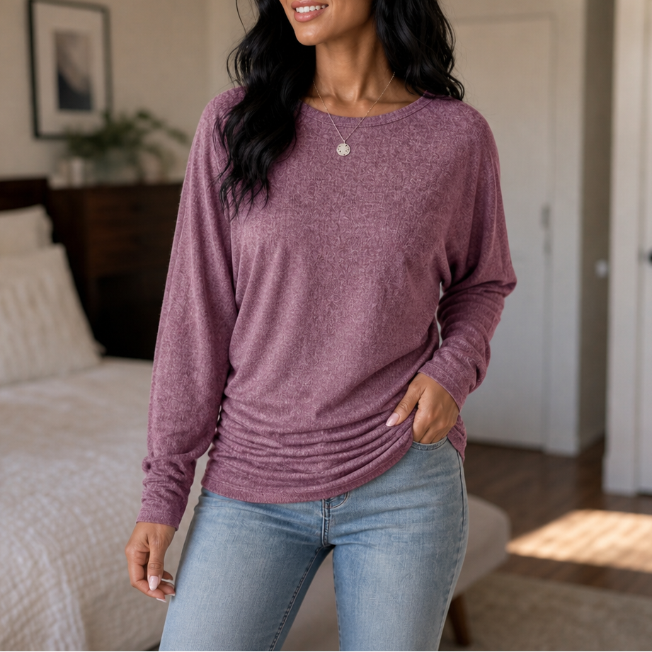 Ruchelle – Side-Ruched Batwing Knit Sweater