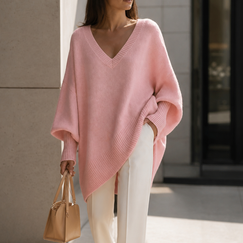 Autumna – Oversized V-Neck Puff Sleeve Sweater