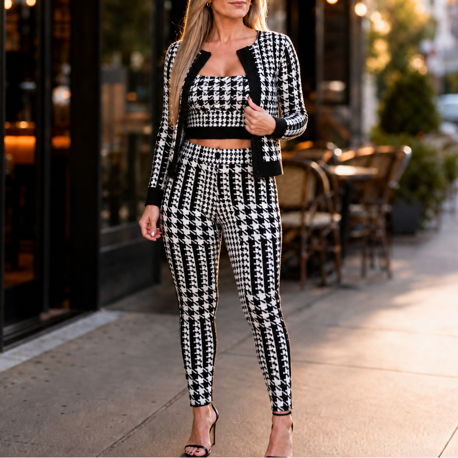 Settella – Houndstooth Three-Piece Sweater Set