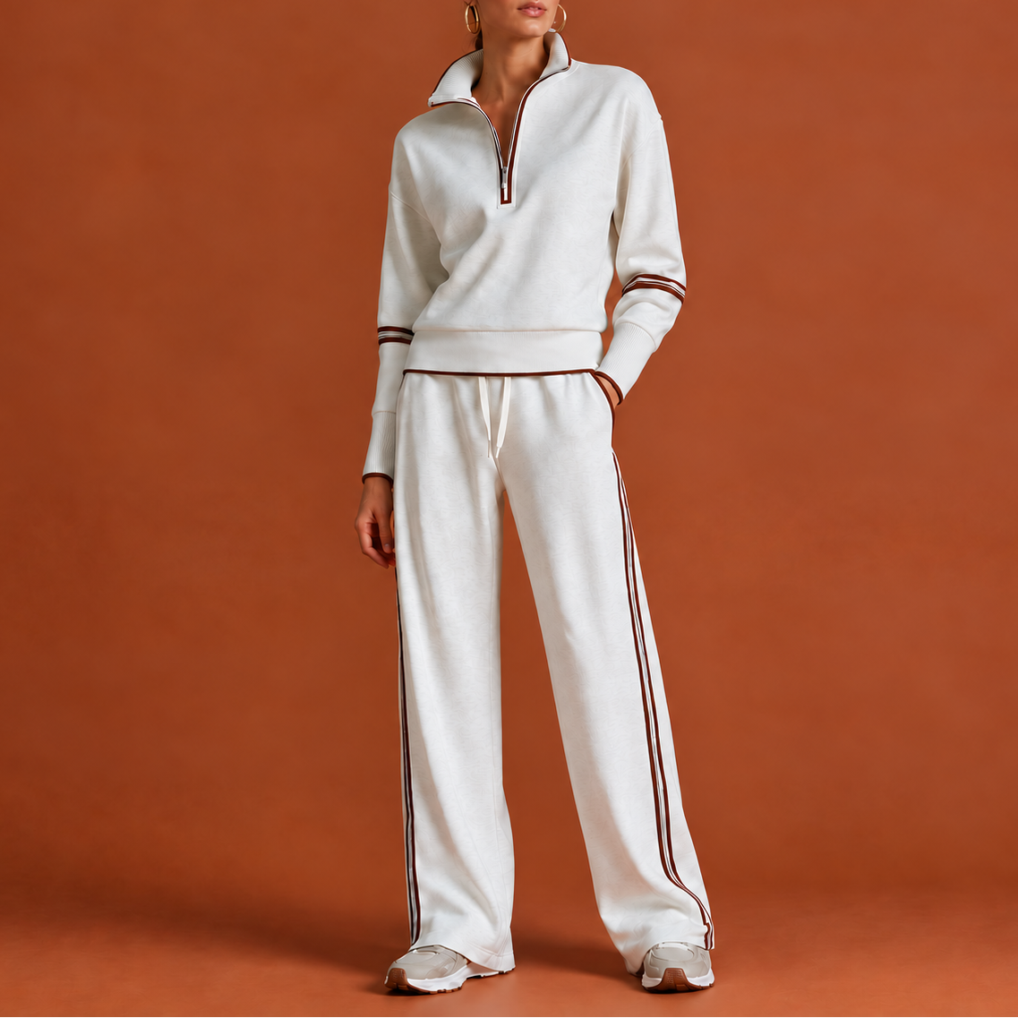 Wearbella – Striped Half-Zip Wide-Leg Lounge Set