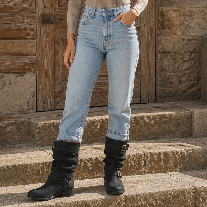 Bootara – Slouchy Buckle Mid-Calf Boots